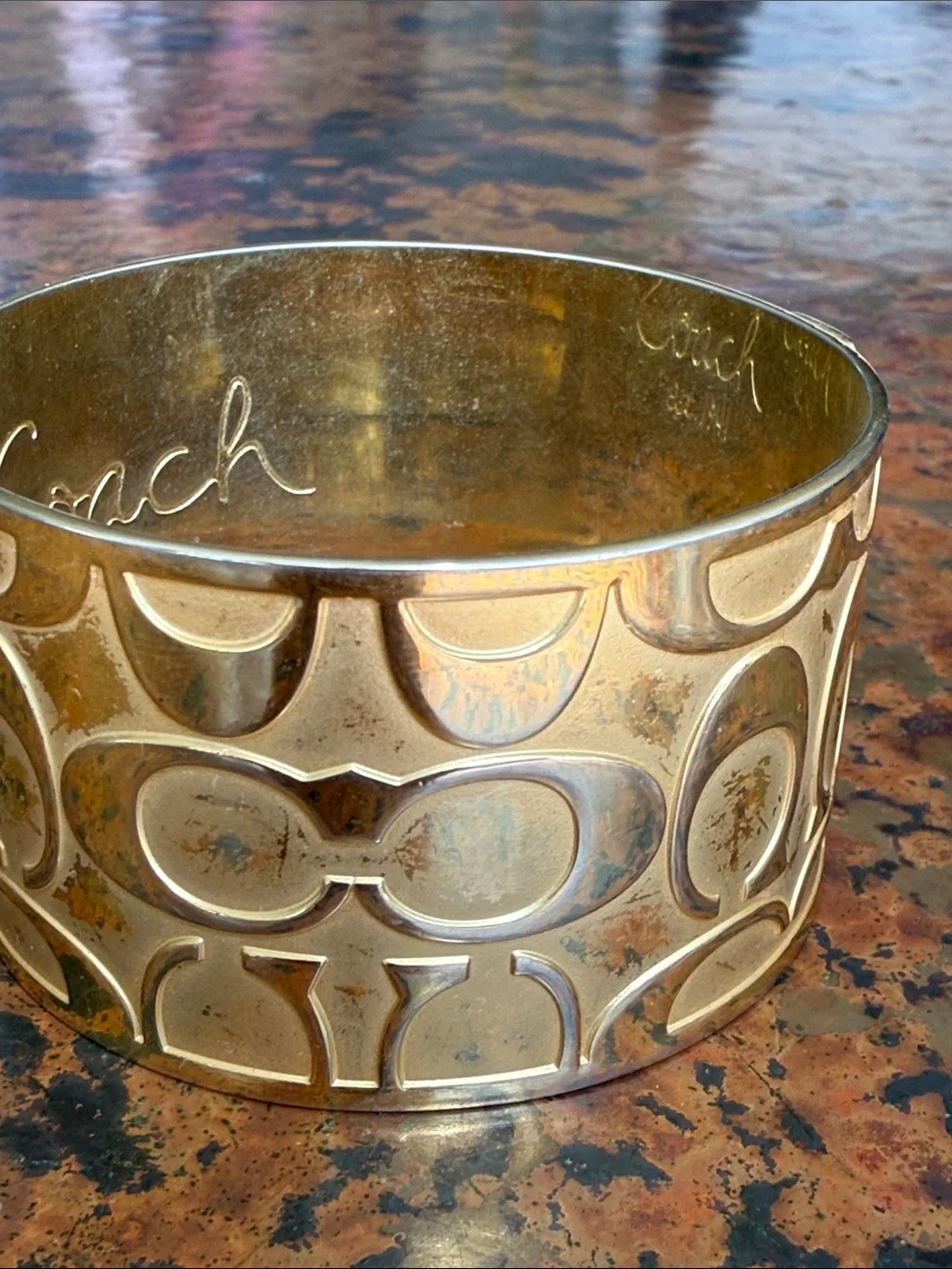 Vintage Coach Gold-Tone Raised Signature 'C' 1 1/2” Wide Cuff - Picture 10 of 11
